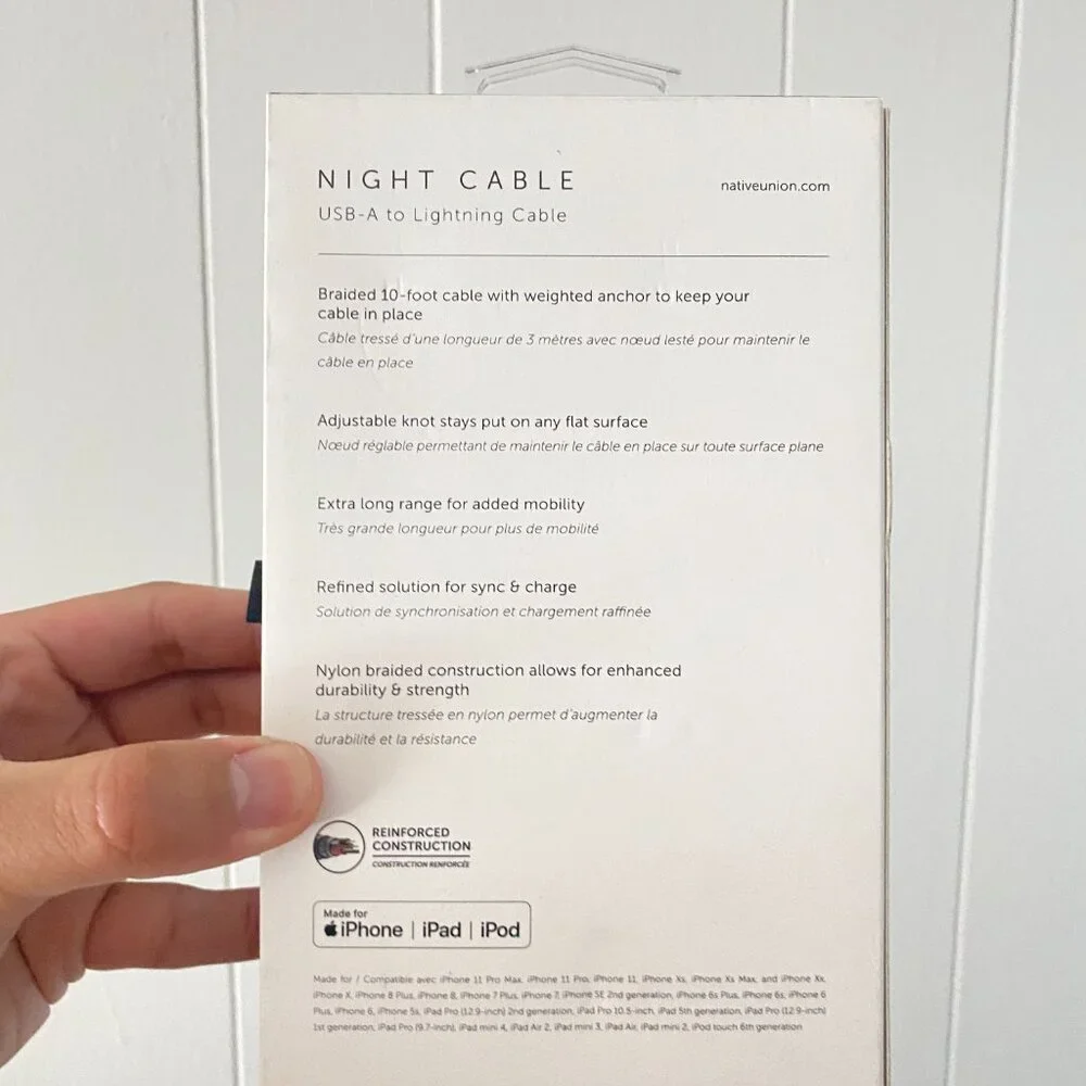 Native Union Night Cable USB-A Cable 10ft Indigo Blue for iPhone iPad Reinforced